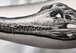 Crocodile Skull dotwork tattoo by Kamil Czapiga