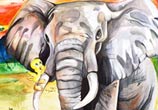 Tweety and elephant watercolor painting by Katy Lipscomb Art