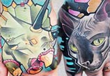 Cat and Rhino Two hand tattoo by