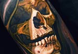 Forarm inner Skull tattoo by Nikko Hurtado