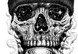 Deeznuts Space skull drawing by Sneaky Studios