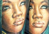 Woman portrait tattoo by Zsofia Belteczky